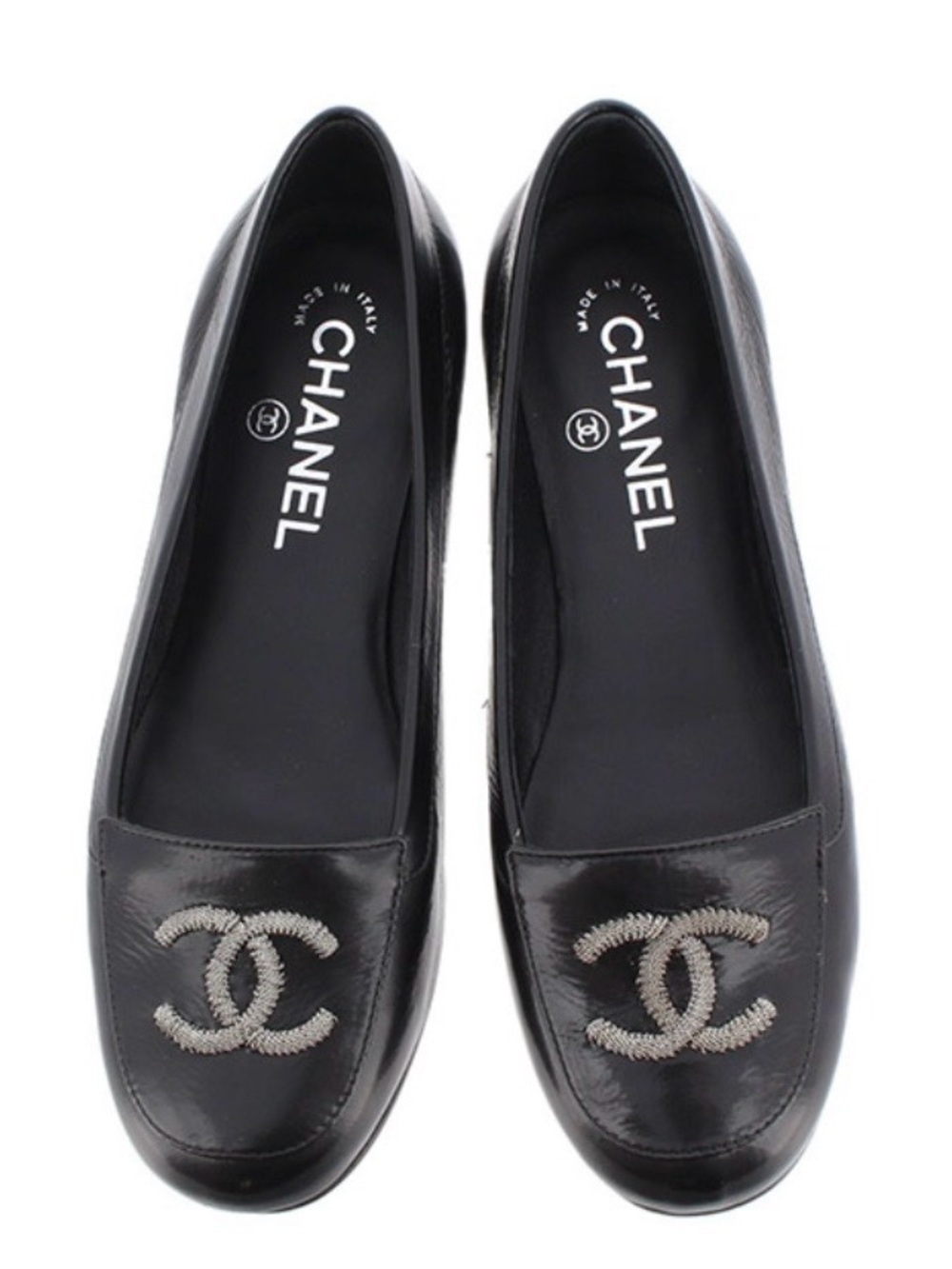 CHANEL G32696 Patent Leather Embroidered CC Loafers Flats – Size 39